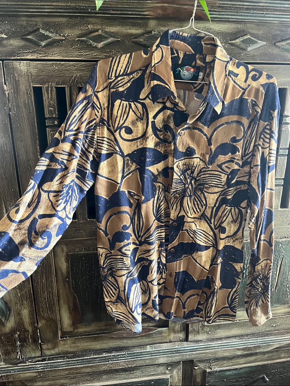 Jams World Brown and Navy Blue Floral Button-Down Shirt